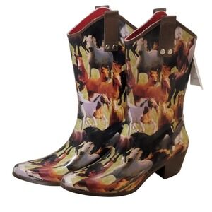 Henry Ferrera Women's Size 7 Horse Theme Rubber Rain Cowgirl‎ Boots Vintage NWT